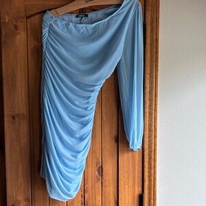BTFBM Light Blue Asymmetrical Ruched dress